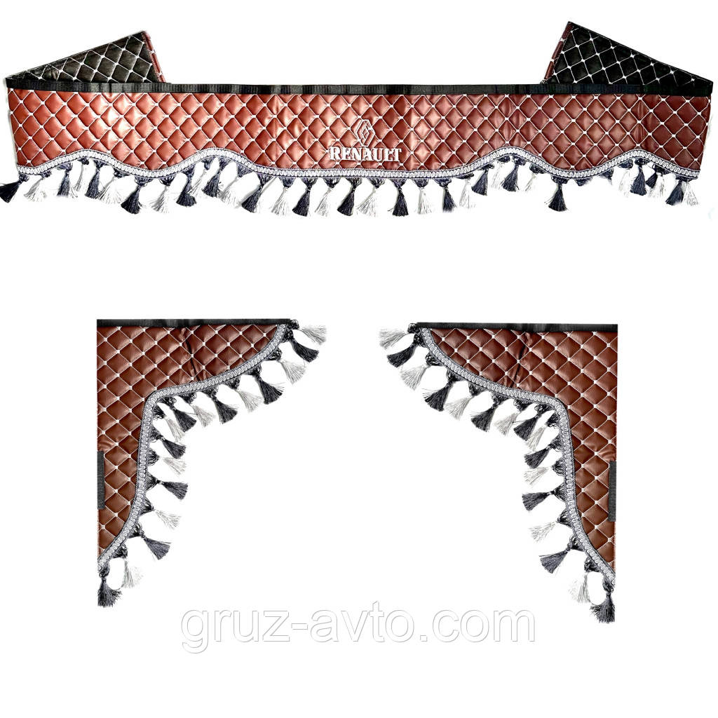 Штори в кабіну Рено RENAULT преміум класу екошкіри лобове скло-1 та бічні-2 колір коричневий, фото 1