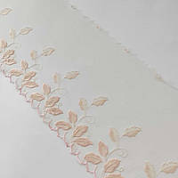 Ажурне мереживо вишивка на сітці: бежева і блідо-рожева нитки на бежевій сітці, ширина 21 см