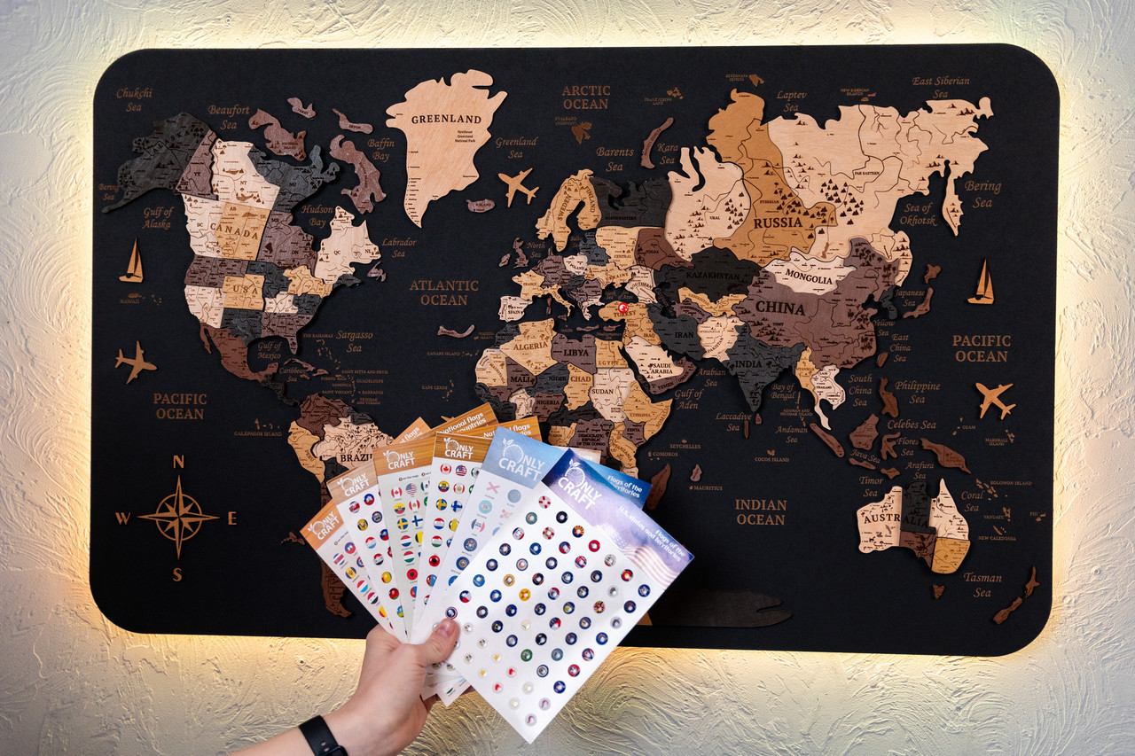 Деревянная карта мира на стену с подсветкой (ID#1909722364), цена: 2700 ...