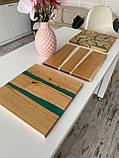 Приліжковий столик з натурального дерева та епоксидної смоли беж, фото 10