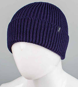 В'язана одинарна шапка "Збавка" без підкладки, з відворотом Nord (С2216), Темно-Синій