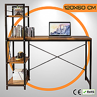 Комп'ютерний Стіл Лофт 120 x 60 см Loran Loft Brown Офісний Письмовий Стіл з Боковими Полицями Бежевий - Чорний Польща