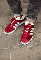 Мужские кроссовки Adidas Gazelle Burgundy (бордовые с белым) спортивные замшевые легкие кроссы 0826