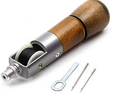 Шило для прошивки шкіри 2 треугольні ігли + катушка ниток чорний колір 0,8мм, ігла для шкіри