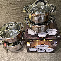 Набор посуды для кухни из нержавеющей стали German Family GF-2045 8 предметов Набор кастрюль с крышками.