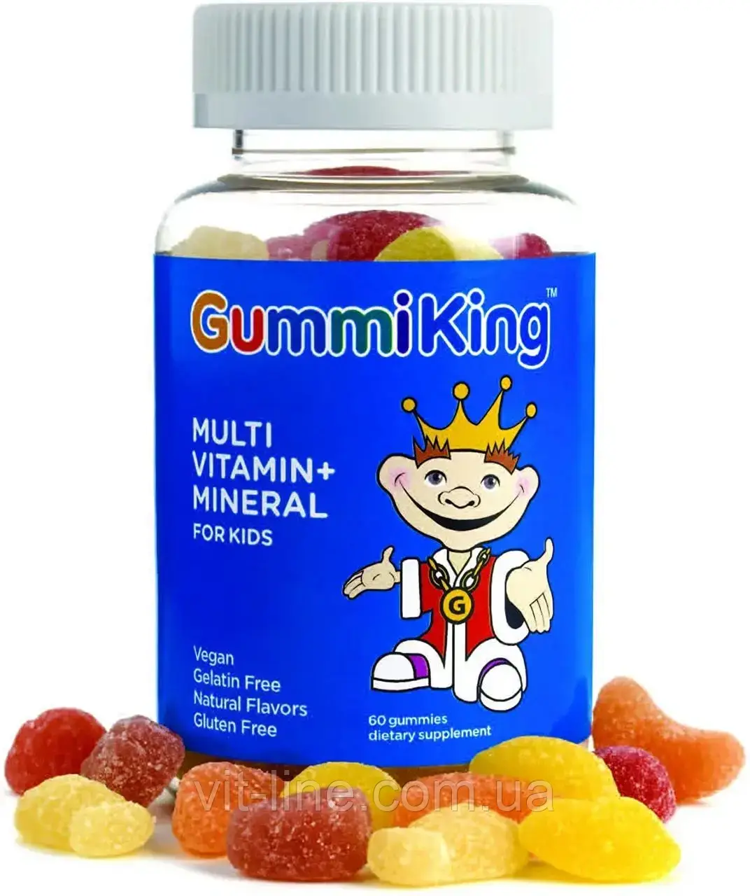 GummiKing мультивітаміни та мінерали для дітей, полуниця, апельсин, лимон, виноград, вишня та грейпфрут, 60 жувальних мармеладок