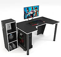 Геймерский игровой стол Gamer-4 каркас ЛДСП Белый (Zeus ТМ) Черный с белой кромкой