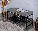 Банкетка в стилі LOFT із сірого велюру букле на металевому каркасі з поличками для взуття., фото 8