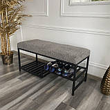 Банкетка в стилі LOFT із сірого велюру букле на металевому каркасі з поличками для взуття., фото 6