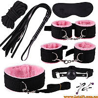 Фетиш набір для БДСМ плетка маска наручники кляп нашийник повідець прищіпки для сосків набір пані