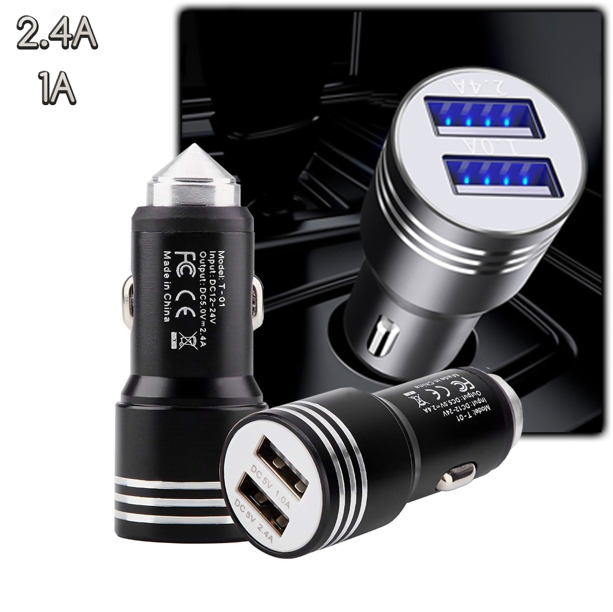 Автомобільний зарядний пристрій Hammer AR68 2*USB 2.4А+1А адаптер-зарядка від прикурювача