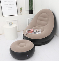 Надувное садовое кресло с пуфиком Air Sofa Comfort zd-33223, велюр, 76*130 см, Надувной диван-кресло