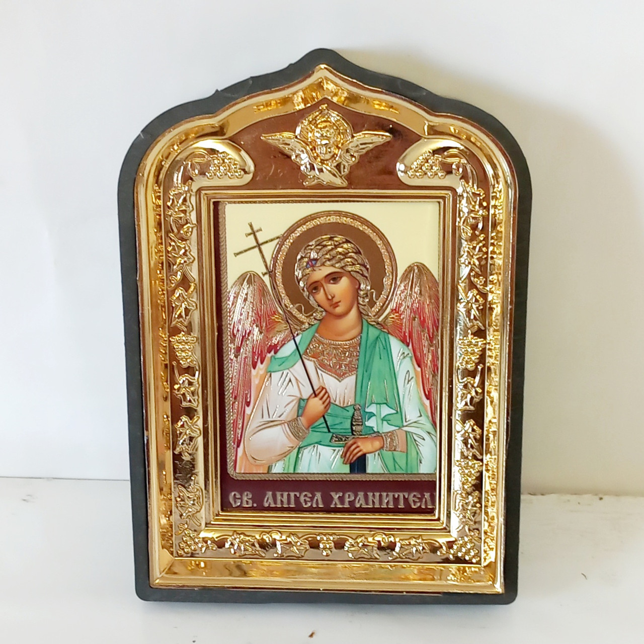 Ікона Ангела Охоронця, лик 6х9, у пластиковій чорній рамці