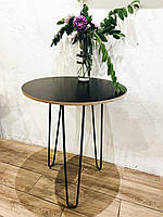 Стол для кафе в стиле лофт из ламинированной фанеры круглый на трех металлических ножках, черного цвета