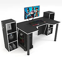 Геймерский игровой стол Gamer-5 каркас ЛДСП Черный (Zeus ТМ) Черный с белой кромкой