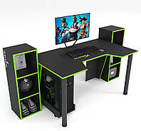 Геймерский игровой стол Gamer-5 каркас ЛДСП Черный (Zeus ТМ) Черный с зеленой кромкой
