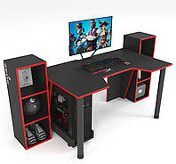 Геймерский игровой стол Gamer-5 каркас ЛДСП Черный (Zeus ТМ) Черный с красной кромкой