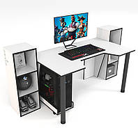 Геймерский игровой стол Gamer-5 каркас ЛДСП Черный (Zeus ТМ) Белый с черной кромкой