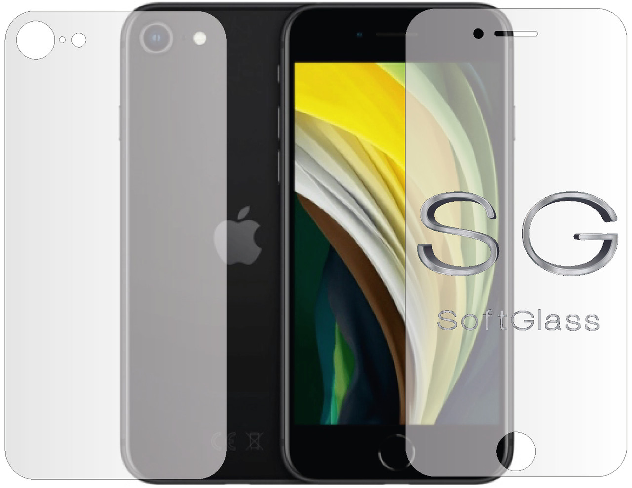 Бронеплівка для Apple iPhone SE 2020 комплект: для передньої і задньої панелі зносостійка поліуретанова SoftGlass, фото 1