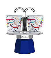 Гейзерна кавоварка Bialetti Mini Express Magritte на 2 чашки (100 мл), синя