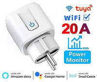 Умная wi-fi розетка 20A Tuya Smart, Smart Life, с таймером и энергометром