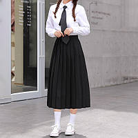Юбка в стиле японской школы длинная в складку черная XS