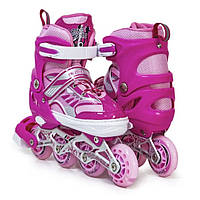 Раздвижные роликовые коньки для подростка 38-42 Happy 2 Pink с подсветкой переднего колеса