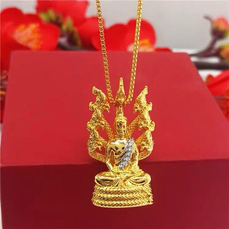 Золота підвіска Будда Медицини для захисту від перешкод для здоров'я й багатства з драконами