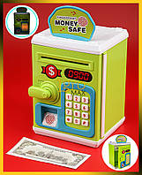 Скарбничка сейф дитяча з кодовим замком відбитком пальця та купюроприймачем для паперових грошей та монет зелений