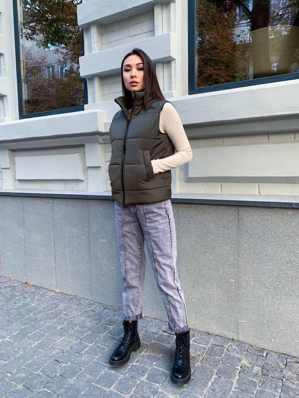 Стильний жіночий дутий жилет (Розміри 42-44,46-48), Болотний, фото 1