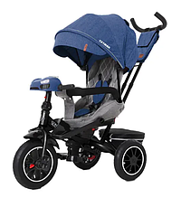 Велосипед триколісний з ручкою дитячий Tilly Cayman надувні колеса синій