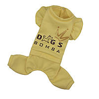 Теплый костюм из трёхнитки с начёсом для собак на кнопках для собаки девочки с рюшами желтый разных размеров
