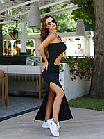 Потрясающее необычное и очень стильное платье с асимметрией на одно плечо Длина макси обольстительный разрез 46-48, Черный