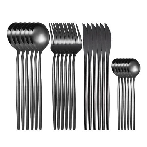 Набір столових приборів 24 предмета, нержавіюча сталь, чорний, фото 1