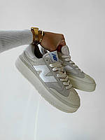 Женские кроссовки New Balance CT302 Beige/White (бежевые) красивые на высокой подошве замша-текстиль 1360