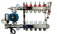 Коллектор для теплого пола в сборе с насосом EUROPRODUCT (5 КОНТУРОВ)