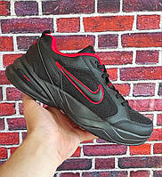 Мужские кроссовки Nike Air Monarch Black Red черные демисезонные найк повседневные кроссы кожа монарх
