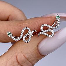 Срібні сережки клаймбери змії, сережки змії з зеленими очима клаймбери зі срібла, фото 2