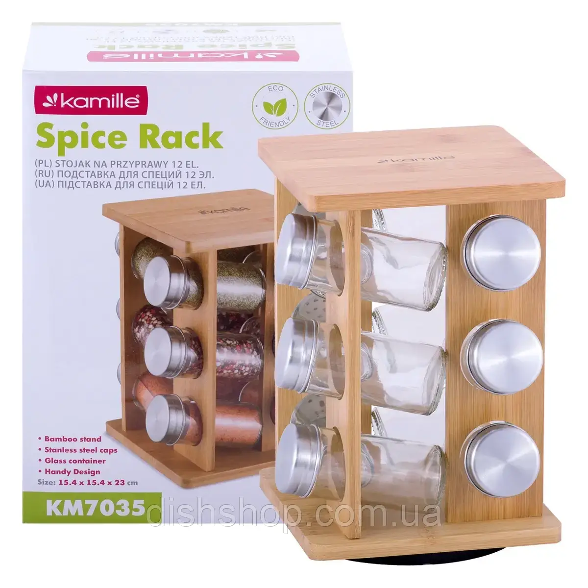 Набір ємностей для спецій на квадратній підставці 12 шт. Kamille, фото 1