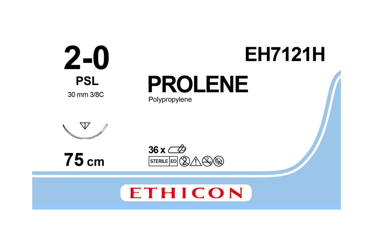Хірургічна нитка Ethicon Пролен (Prolene) 2/0, довжина 75 см, звор.-реж. голка 30 мм, EH7121H