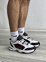 Мужские кроссовки Nike Air Monarch White Black Red черно-белые осень найк повседневные кроссы кожа монарх