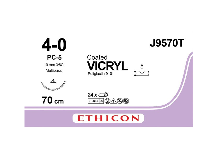 Хірургічна нитка Ethicon Вікрил (Vicryl) 4/0, довжина 70 см, П-ріж. голка 19 мм, J9570T, фото 1