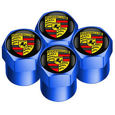 Ковпачки на ніпель із лого Porsche Short Blue Порше, 4 шт.