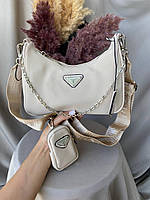 Женская сумка Prada, нейлонавая, сумочка прада через плечо, бежевая