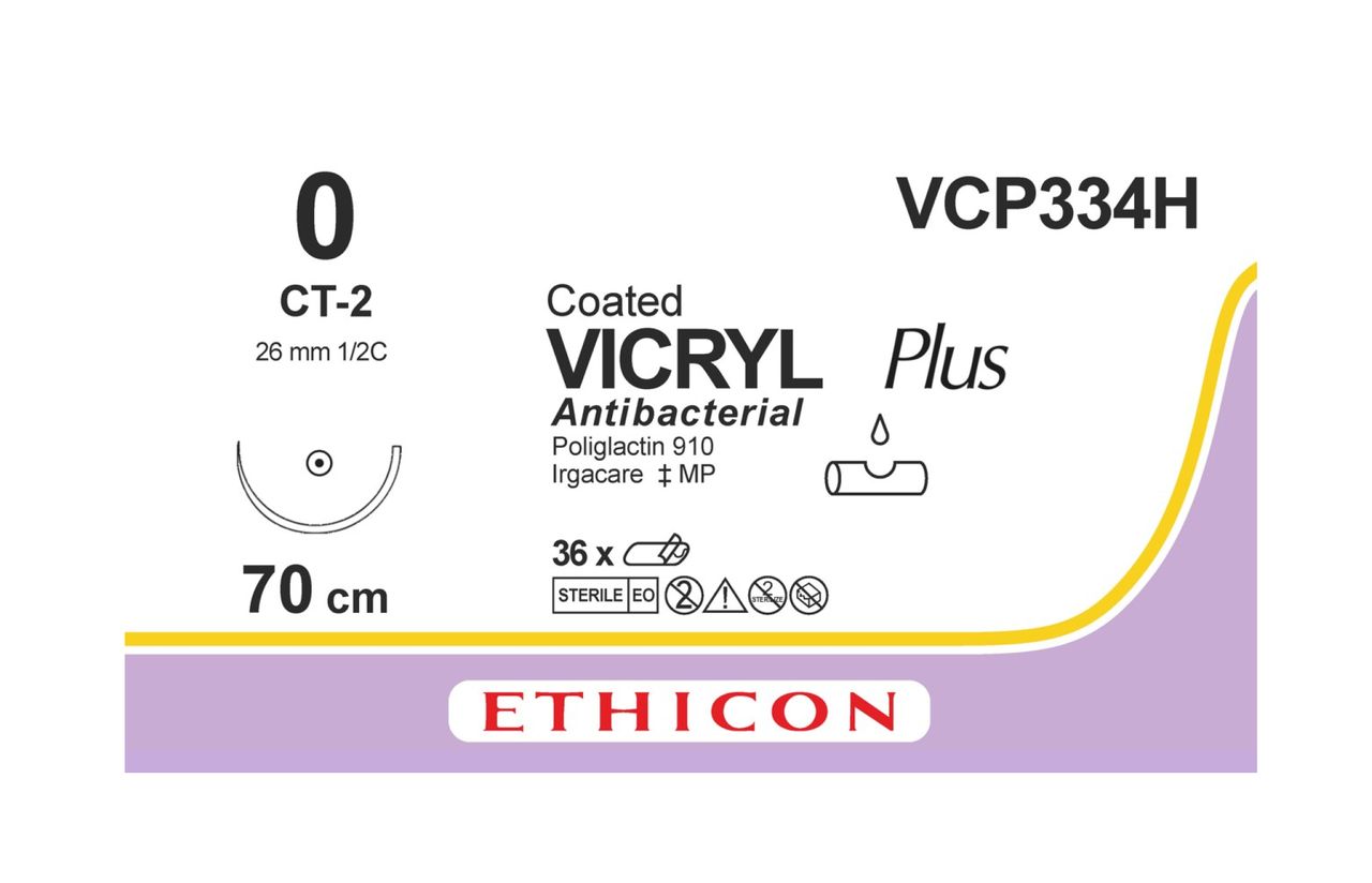 Хірургічна нитка Ethicon Вікріл Плюс (Vicryl Plus) 0, довжина 70 см, кол. голка 26 мм, VCP318H