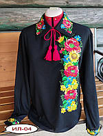 Чорна льняна чоловіча сорочка вишиванка з квітами