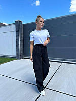 Модные женские штаны карго с большими накладными карманами по бокам (Размеры 42,44,46,48), Черные