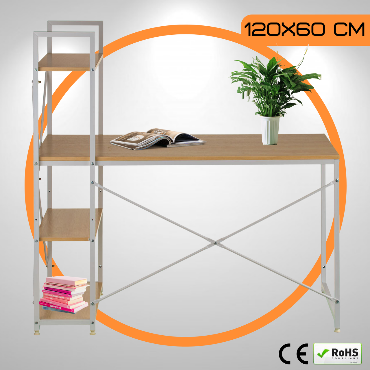 Комп'ютерний Стіл Лофт 120 x 60 см Loran Loft Beige Офісний Письмовий Стіл з Боковими Полицями Білий Польща