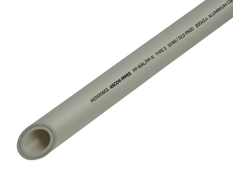 Труба з алюм.фольгою PPR-AL-PPR Ø50*8,3mm SDR 6.0/S2.5/PN25 сірого кольору 4/20 ASCO®