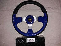 Спортивный руль 4156 3 спицы комбинированные синий для авто 2